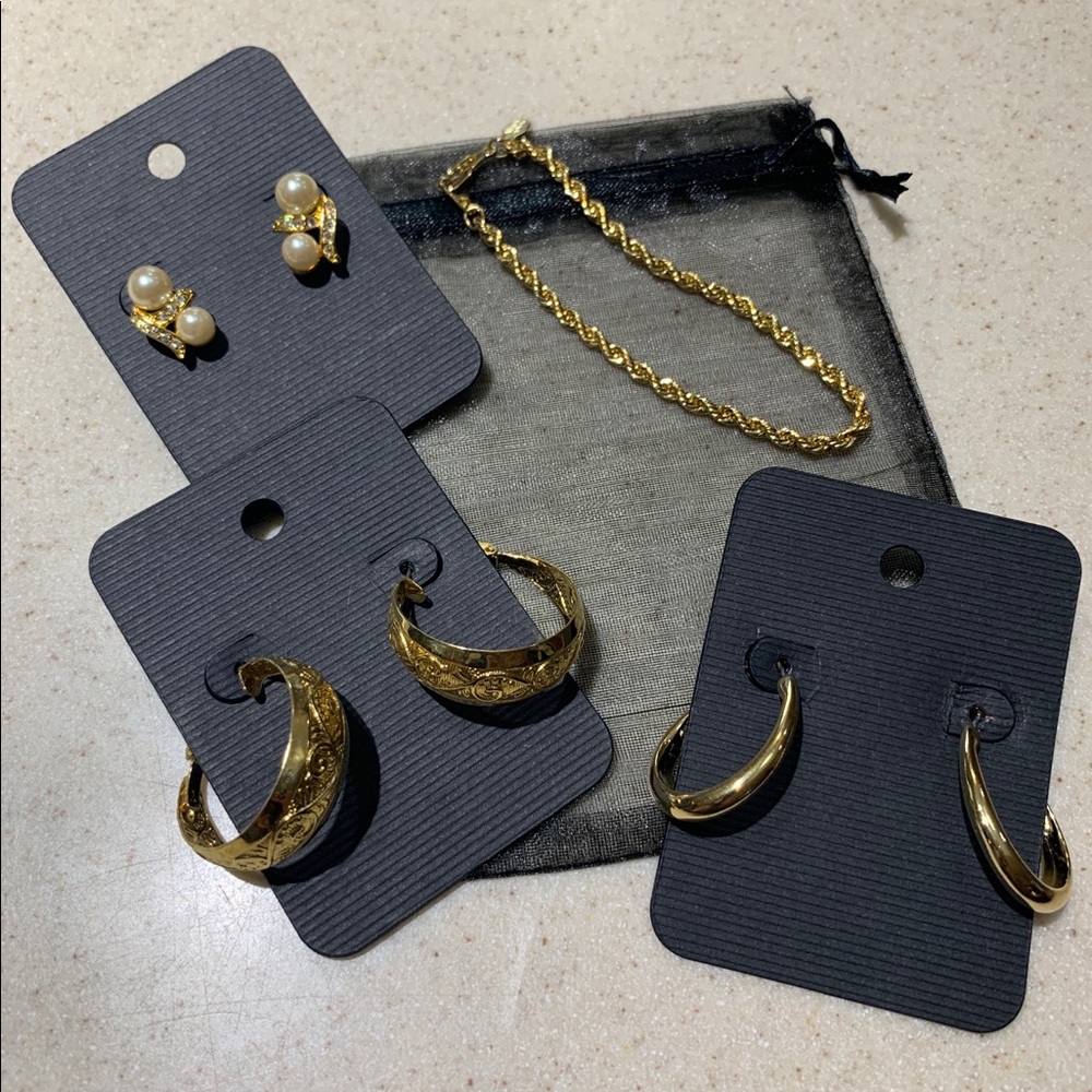 Gold Tone Set Earrings and Bracelet